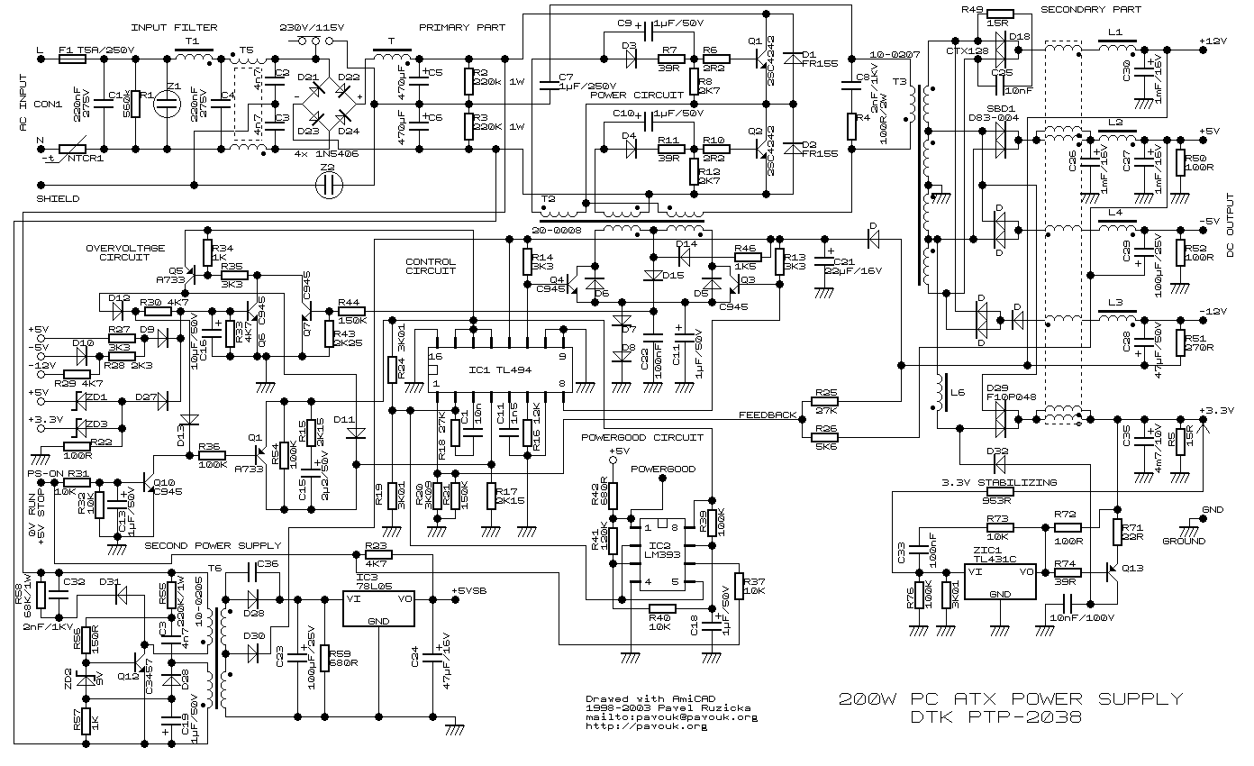 Schematic of a 200W PC ATX SMPS Power Supply
